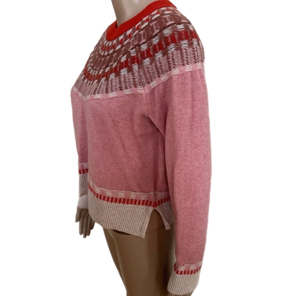 Madewell Fair Isle Mayer Pullover Sweater Pink Red White Womens Size M Cozy Knit - Picture 7 of 15